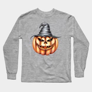 Vintage halloween pumpkin with witch hat Long Sleeve T-Shirt